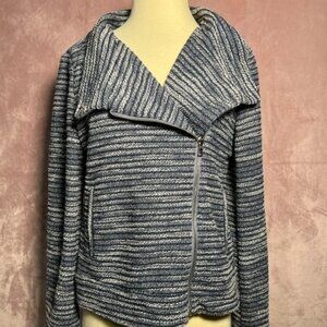 Loft Womens Navy Blue And Grey Moto Zip Up Long Sleeve Jacket Size Medium